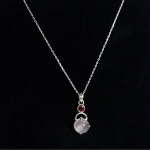 Rose Quartz & Garnet Natural Gemstone Sterling Silver Pendant on 18 Inch Chain
